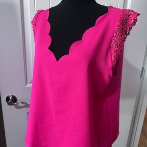 SHEIN Fuchsia Scallop Neck Lace Sleeve Blouse